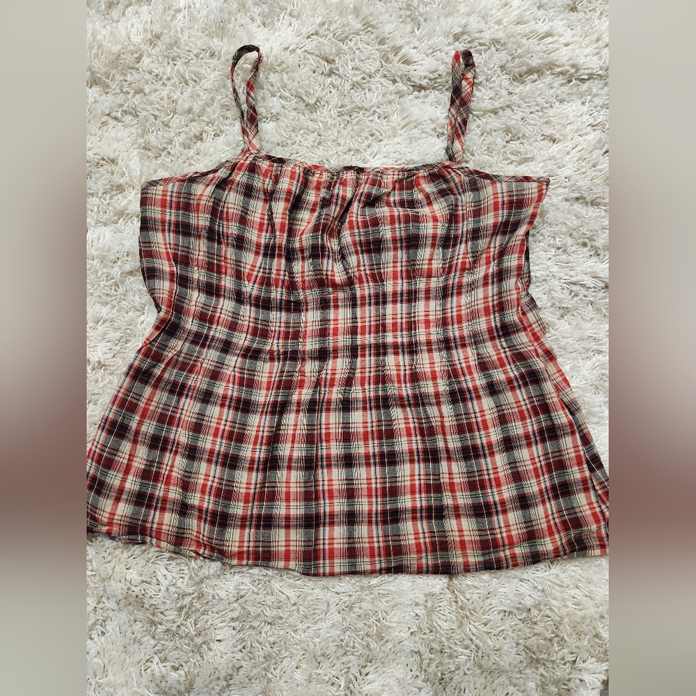 New York & Company Womens Red Black Sleeveless Plaid Camisole Blouse Top Size 10